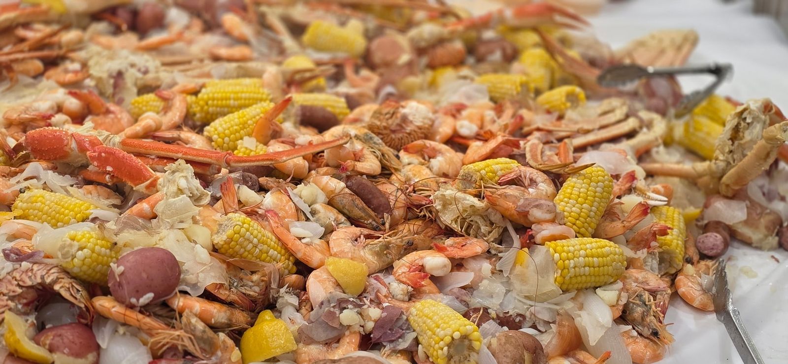 A full low-country boil spread out for the group