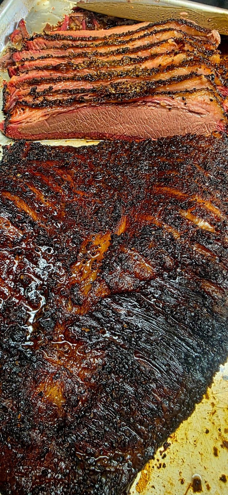 Smoked brisket sliced and ready for the table