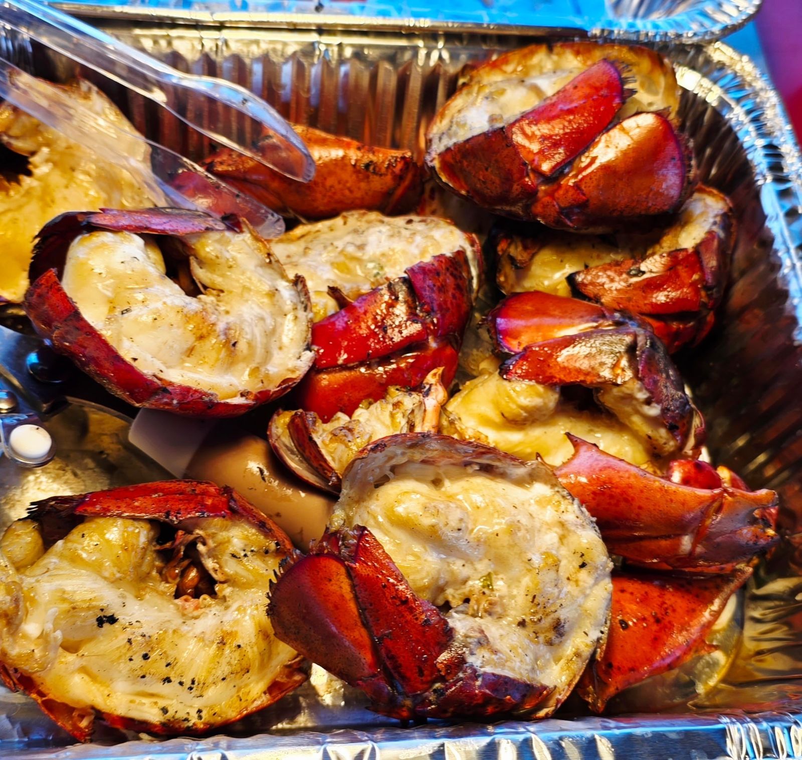 Grilled lobster tails with drawn butter
